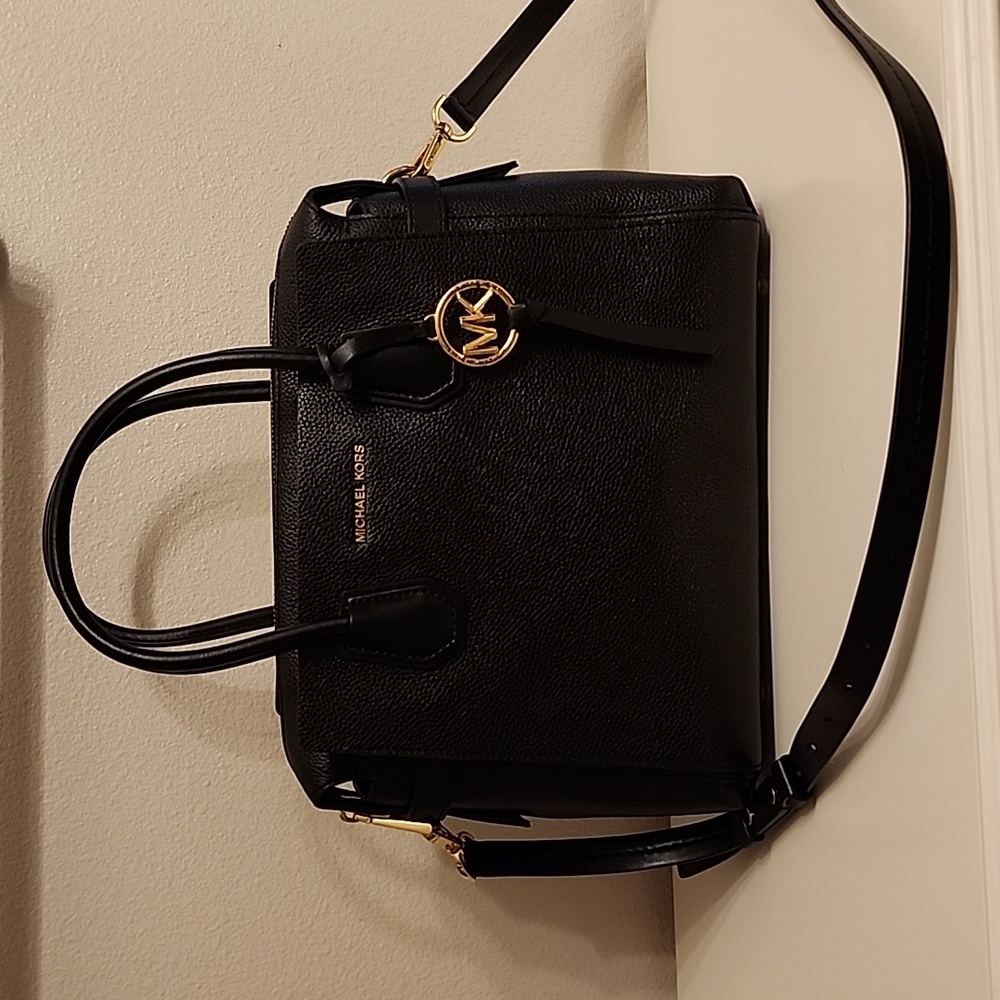 Michael Kors Mercer Medium Pebbled Leather Belted Satchel